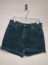 Load image into Gallery viewer, Size 10 H&amp;M Black High Rise Denim Shorts
