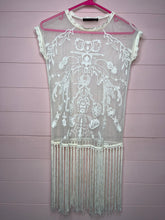 Load image into Gallery viewer, Small Haute Society Ivory Sheer Lace Fringe Overlay Top
