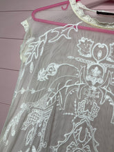 Load image into Gallery viewer, Small Haute Society Ivory Sheer Lace Fringe Overlay Top
