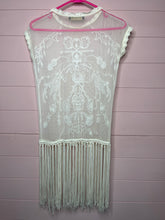Load image into Gallery viewer, Small Haute Society Ivory Sheer Lace Fringe Overlay Top
