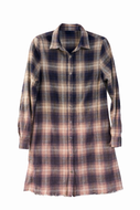 Small Bleach Dipped Raw Hem Flannel Button Up Dress