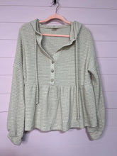 Load image into Gallery viewer, 2XL The Zig Zag Stripe Plus Size Tan Knit Hooded Peplum Top

