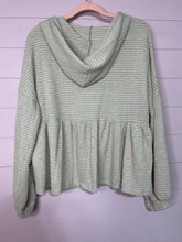 Load image into Gallery viewer, 2XL The Zig Zag Stripe Plus Size Tan Knit Hooded Peplum Top

