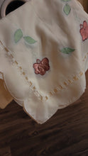 Load image into Gallery viewer, 4 Vintage Silk Satin Floral Table Placemat Embroidered Scalloped Edge
