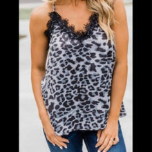 Load image into Gallery viewer, Medium Pink Lilly Gray Leopard Lace Tank Top
