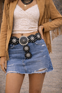 Faux Black Leather Western Disc-Style Concho Belt