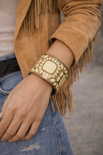 Load image into Gallery viewer, Boho Western Ivory &amp; Gold Thick Bangle
