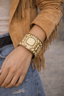 Boho Western Ivory & Gold Thick Bangle