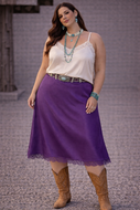 1X (16W-18W) Terra & Sky Purple Lace Hem Satin Skirt
