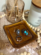 Vintage Brown Glazed Ceramic Square Dish