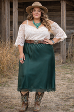Load image into Gallery viewer, 1X (16W-18W) Terra &amp; Sky Dark Green Silk Lace Slip Skirt

