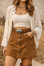 Load image into Gallery viewer, Large Abercrombie &amp; Fitch Brown Suede Button Up Mini Skirt
