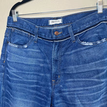 Load image into Gallery viewer, Size 30 Madewell Retro Crop Bootcut Jeans: Knee-Rip Edition

