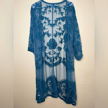 Load image into Gallery viewer, Medium/ Large She + Sky Teal Lace Duster Overlay Kimono
