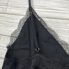 Load image into Gallery viewer, Medium Victoria’s Secret Black Silky Satin Lace Crop Cami Tank Top
