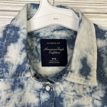 Load image into Gallery viewer, Medium American Eagle Bleached Denim Pearl Snap Button Up Shirt
