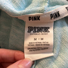 Load image into Gallery viewer, Medium PINK Victoria’s Secret Mint &amp; White Thin Hooded Shirt
