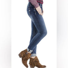 Load image into Gallery viewer, Size 29 Miss Me Signature Rise Silent Embroidered Detail Cuffed Skinny Denim Jeans
