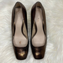 Load image into Gallery viewer, Size 7.5 Zara Bronze Square Toe Gold Block Heel Shoes
