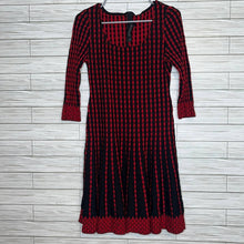 Load image into Gallery viewer, Size 8 St. John Red &amp; Black Oval Design Fit And Flare Knit Dress
