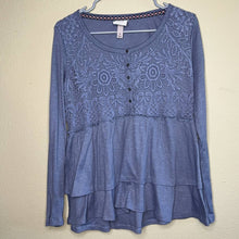 Load image into Gallery viewer, Medium Knox Rose Boho Blue Lace Babydoll Top
