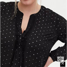 Load image into Gallery viewer, Size 1X Torrid Black Star Print Georgette Pintuck Button-Front Blouse
