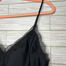 Load image into Gallery viewer, Medium Victoria’s Secret Black Silky Satin Lace Crop Cami Tank Top
