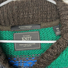 Load image into Gallery viewer, XL Scotch &amp; Soda Green Blue Brown Wool Zip Up Sweater
