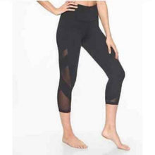 Load image into Gallery viewer, Large Athleta Black Pinktuck Chaturanga Cropped Mesh High Waisted Leggings
