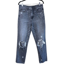 Load image into Gallery viewer, Sz 10 Long American Eagle Long Black Denim Distressed Mom Jeans
