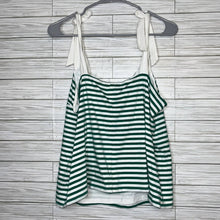 Load image into Gallery viewer, XL J. Crew Green White Stripe Tie Shoulders Tank Top
