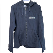 Load image into Gallery viewer, Medium Athleta Black Home Town Zip Up Hoodie Genesis Health Clubs Embroidered Logo

