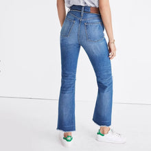 Load image into Gallery viewer, Size 30 Madewell Retro Crop Bootcut Jeans: Knee-Rip Edition
