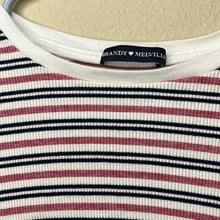 Load image into Gallery viewer, Size 10 Brandy Melville Red White Blue Stripe Ripped Long Sleeve Crop Top
