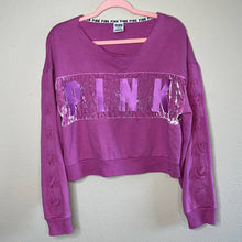 Load image into Gallery viewer, Medium PINK Slouchy Velvet Crop Top Sweatshirt
