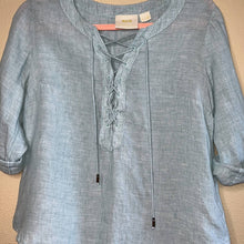 Load image into Gallery viewer, Sz 2 Maeve Anthropologie Blue Linen Marva Lace Up Front Top
