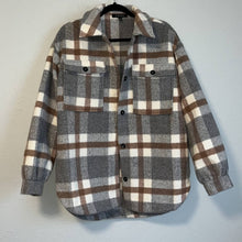 Load image into Gallery viewer, Small Fore Neutral Colored Plaid Button Up Shacket
