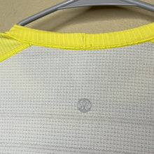 Load image into Gallery viewer, Size 8 Lululemon Run Swiftly Tech Yellow White Raglan Long Sleeve Shirt
