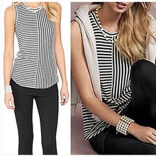 Load image into Gallery viewer, Medium Cabi Gray White Stripe Sleeveless Tank Top
