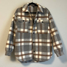 Load image into Gallery viewer, Small Fore Neutral Colored Plaid Button Up Shacket
