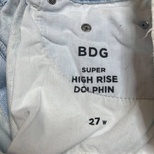 Load image into Gallery viewer, Sz 27 BDG Urban Outfitters Super High Rise Dolphin Light Denim Cheeky Cut Off Shorts
