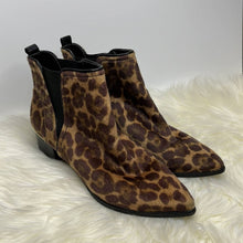 Load image into Gallery viewer, Size 8.5 Nine West Faux Calf Hair Leopard Pointy Toe Boots Shoes
