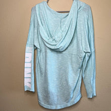 Load image into Gallery viewer, Medium PINK Victoria’s Secret Mint &amp; White Thin Hooded Shirt
