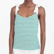 Load image into Gallery viewer, XL J. Crew Green White Stripe Tie Shoulders Tank Top
