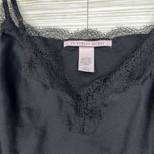 Load image into Gallery viewer, Medium Victoria’s Secret Black Silky Satin Lace Crop Cami Tank Top
