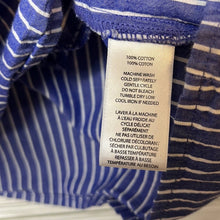 Load image into Gallery viewer, Large Beach Lunch Lounge Blue White Stripe Ruffle Sleeve Cotton Shift Dress
