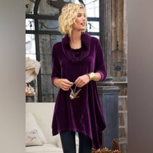 Load image into Gallery viewer, Large Soft Surroundings Purple Velvet Asymmetrical Cowl Neck Tunic Top
