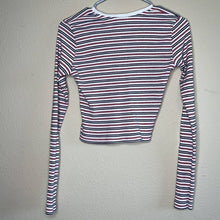 Load image into Gallery viewer, Size 10 Brandy Melville Red White Blue Stripe Ripped Long Sleeve Crop Top

