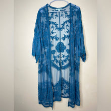 Load image into Gallery viewer, Medium/ Large She + Sky Teal Lace Duster Overlay Kimono
