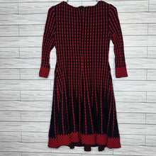 Load image into Gallery viewer, Size 8 St. John Red &amp; Black Oval Design Fit And Flare Knit Dress

